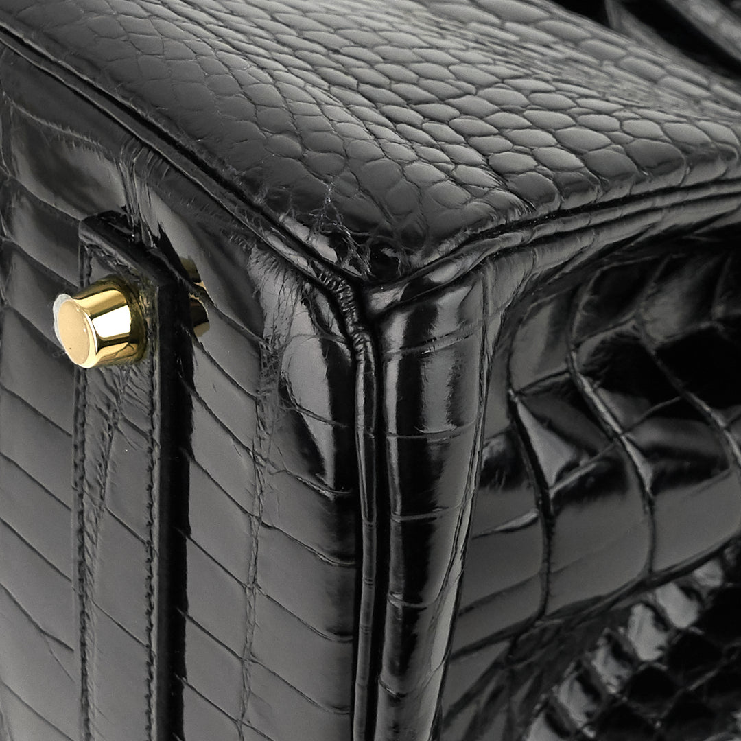 birkin 35 black porosus crocodile handbag