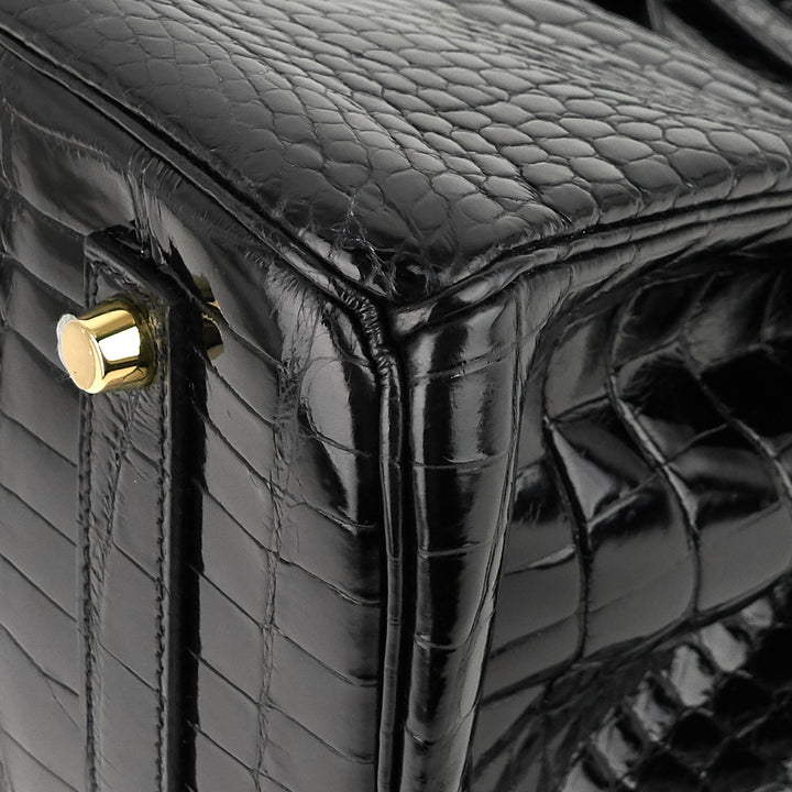 birkin 35 black porosus crocodile handbag