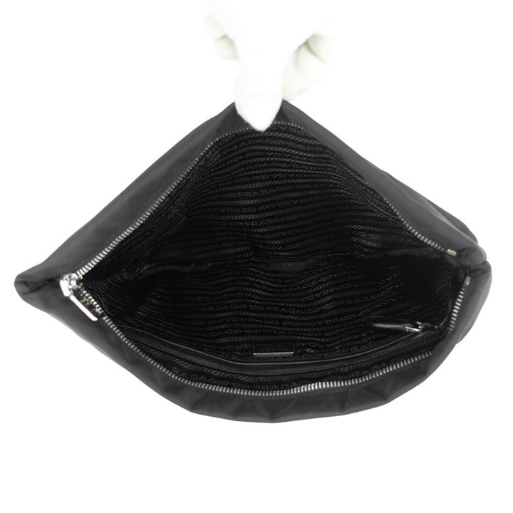 Zipped Pleated Nylon Clutch Bag