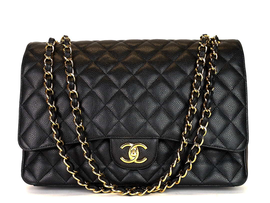 classic double flap caviar leather maxi bag