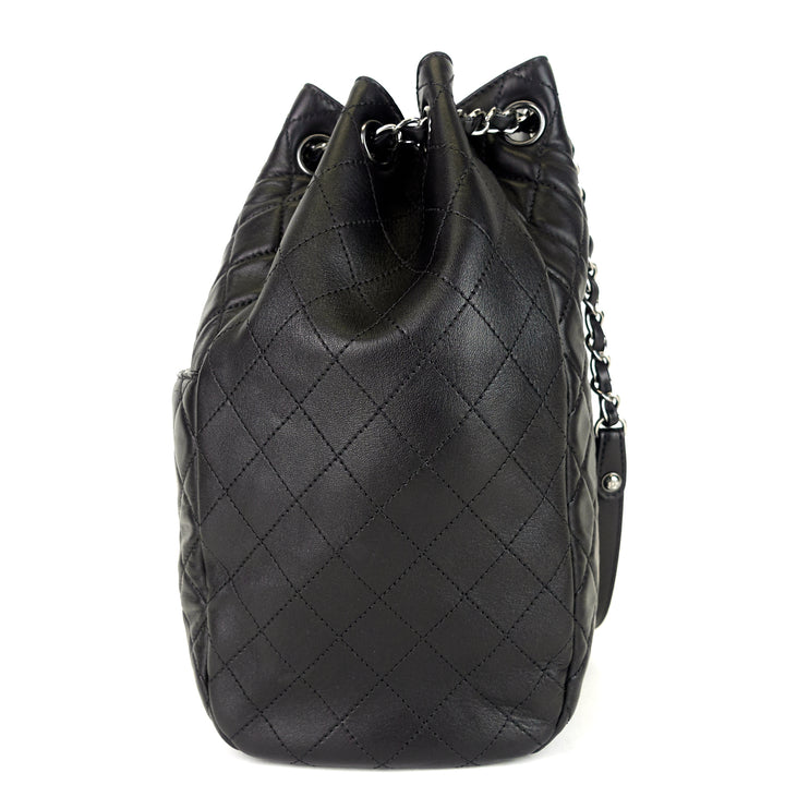 drawstring cc lock quilted lambskin leather bucket bag