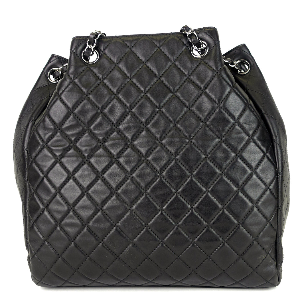 drawstring cc lock quilted lambskin leather bucket bag