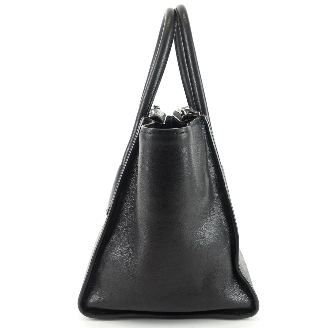 twin pocket glazed calf leather tote bag