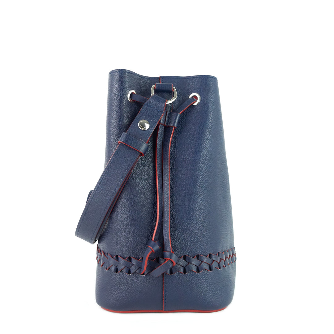 lockme braided blue calfskin leather bucket bag