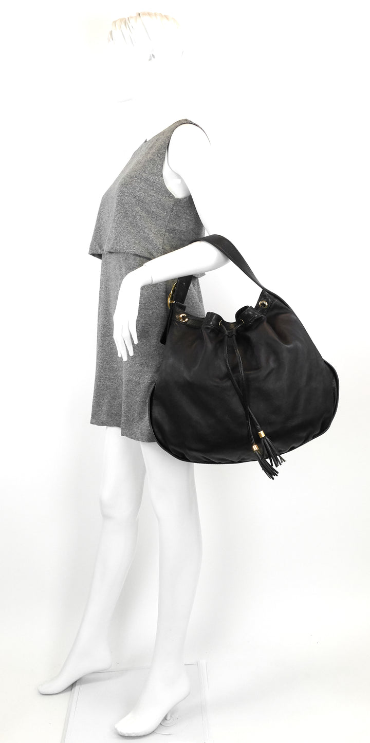 drawstring soft leather tote bag