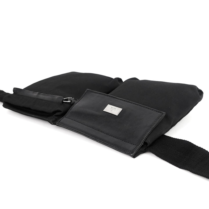 nylon and leather belt bag