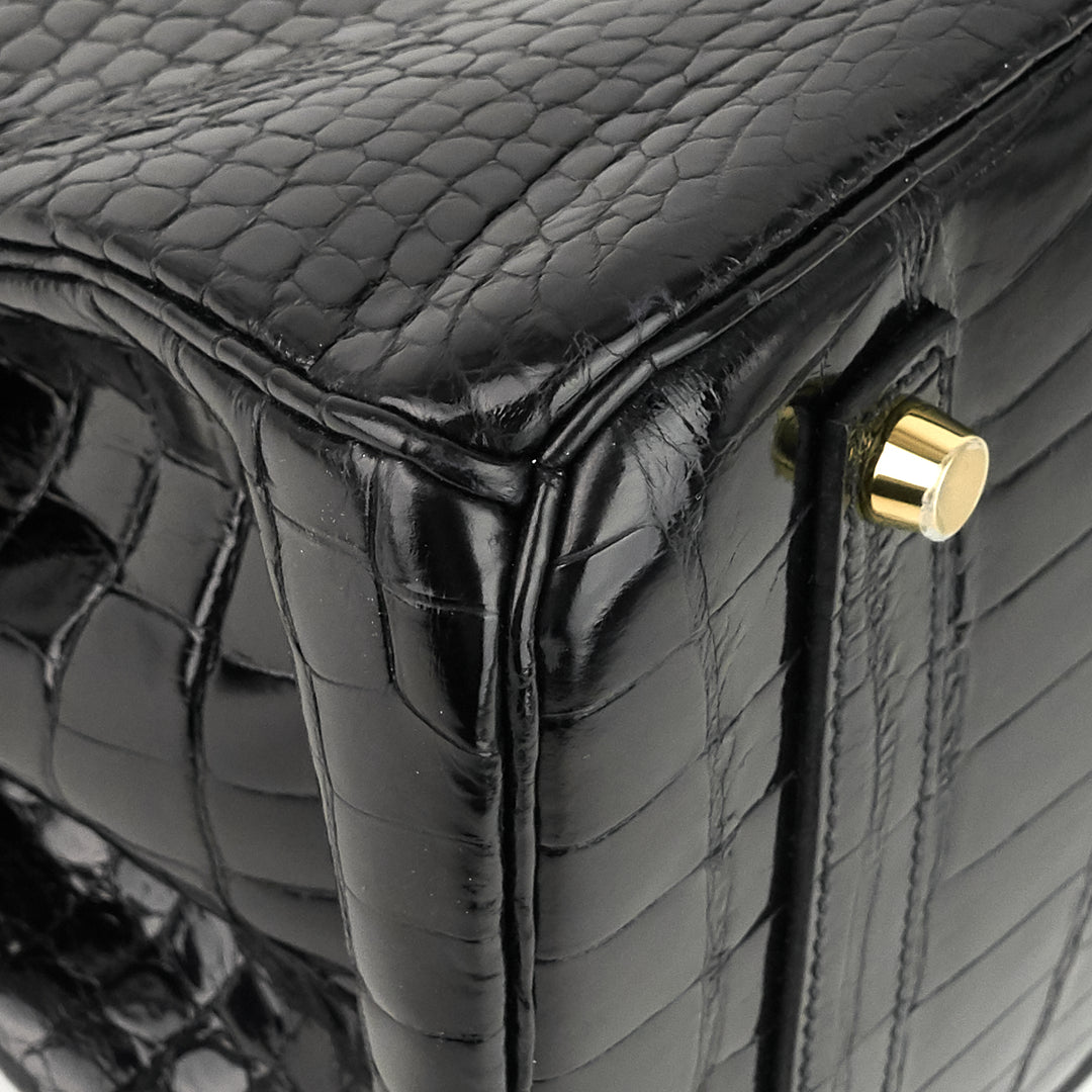birkin 35 black porosus crocodile handbag
