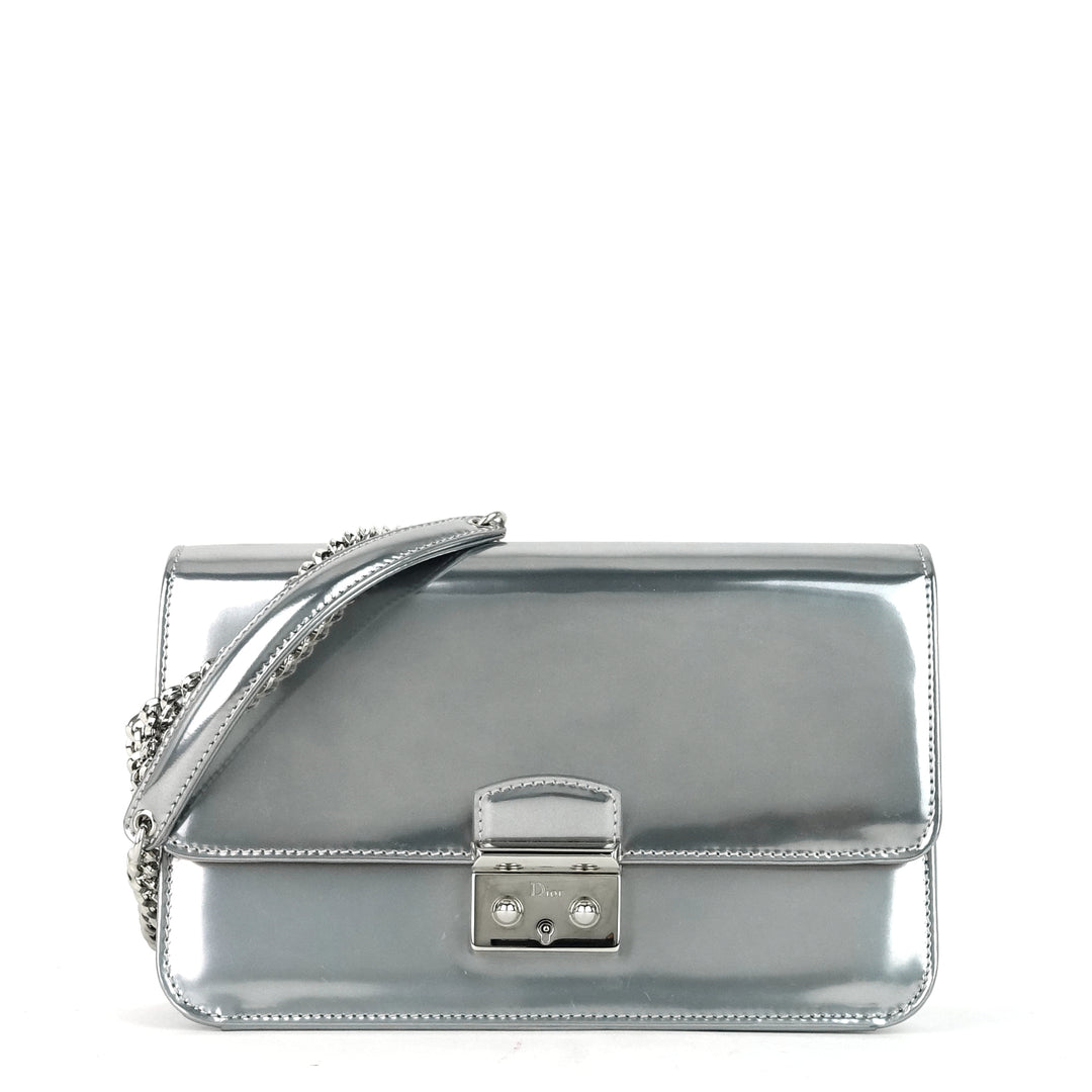 miss dior promenade large patent leather wallet on chain