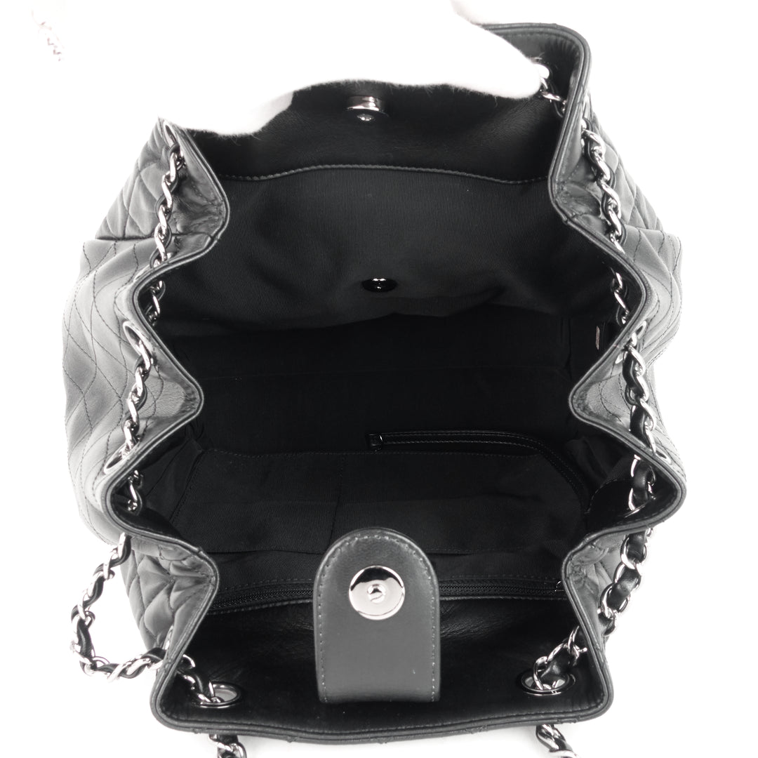 drawstring cc front pocket lambskin leather bucket bag