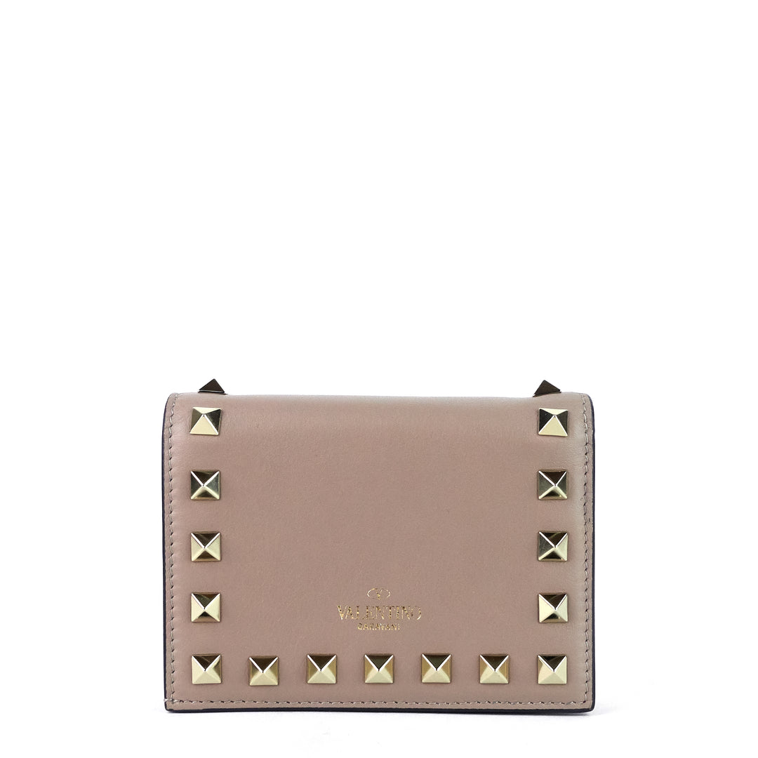 french flap rockstud small calf leather wallet