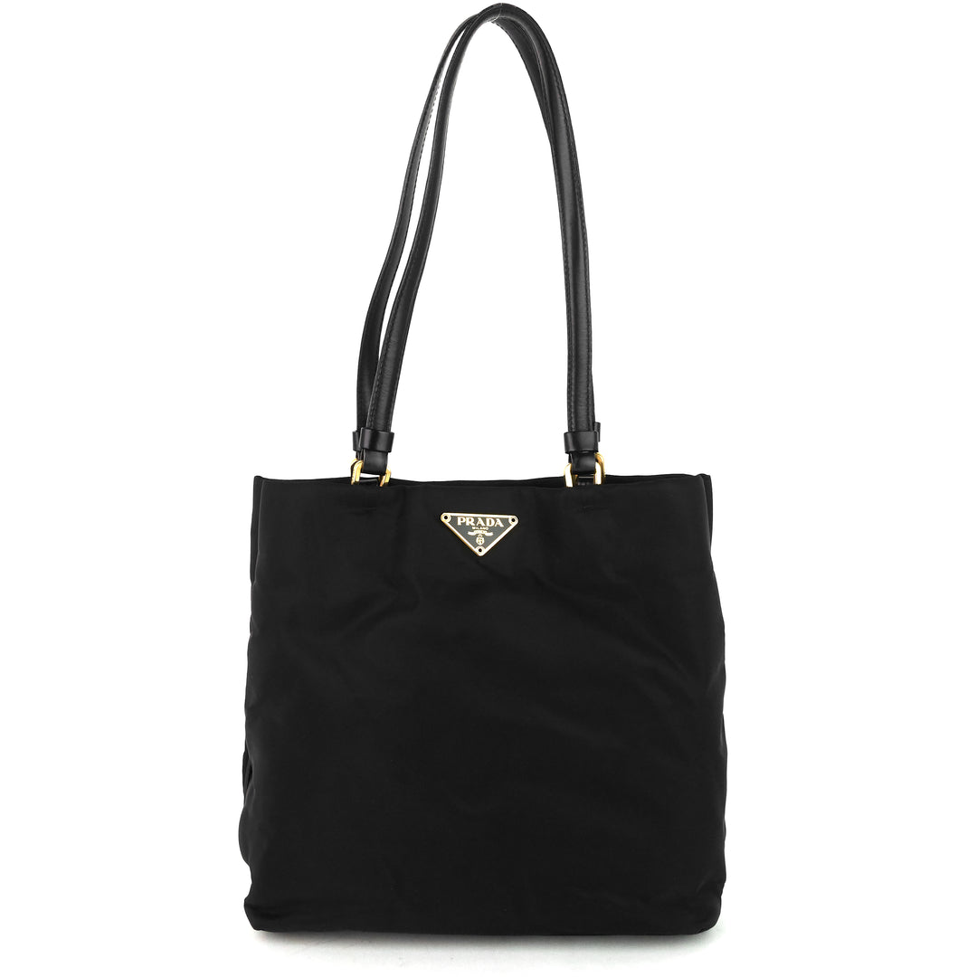 leather-trimmed nylon tote bag