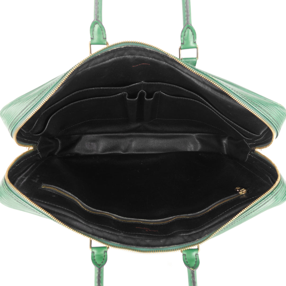porte-documents voyage green epi leather briefcase bag
