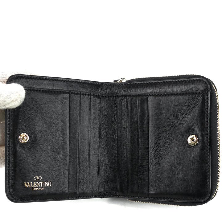 rockstud spike compact lambskin leather wallet