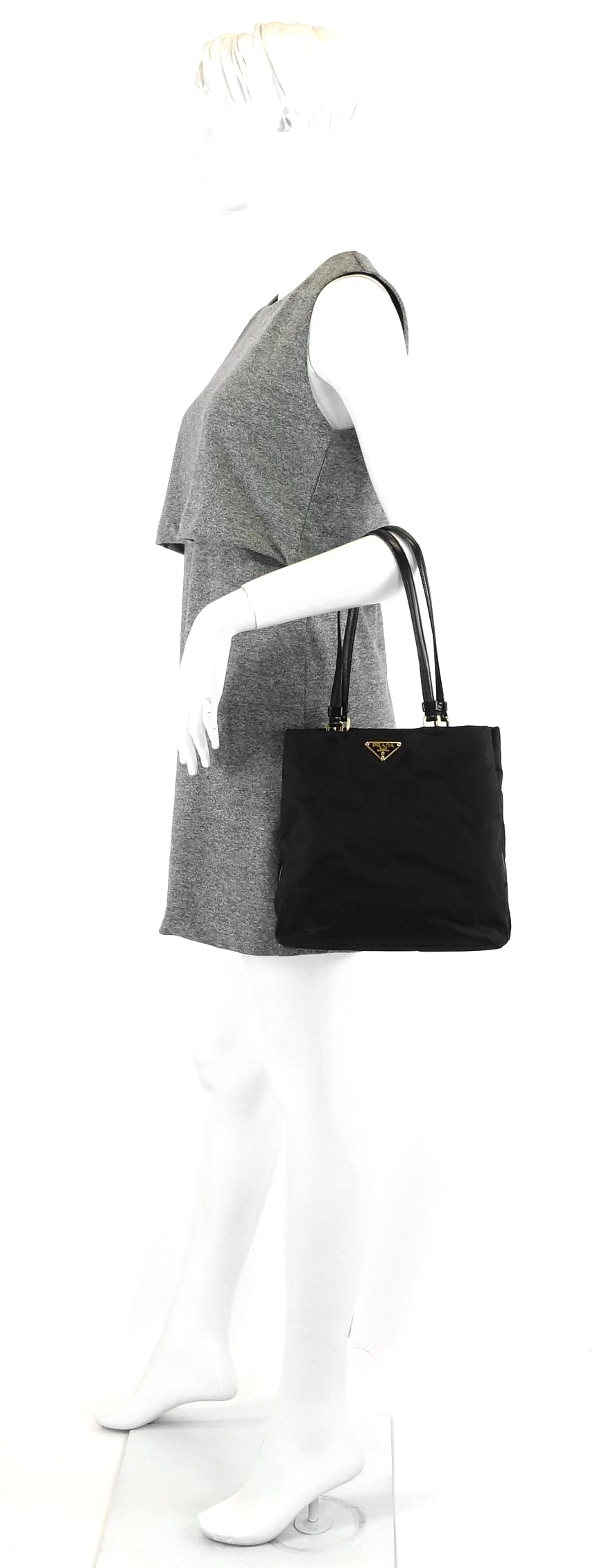 leather-trimmed nylon tote bag