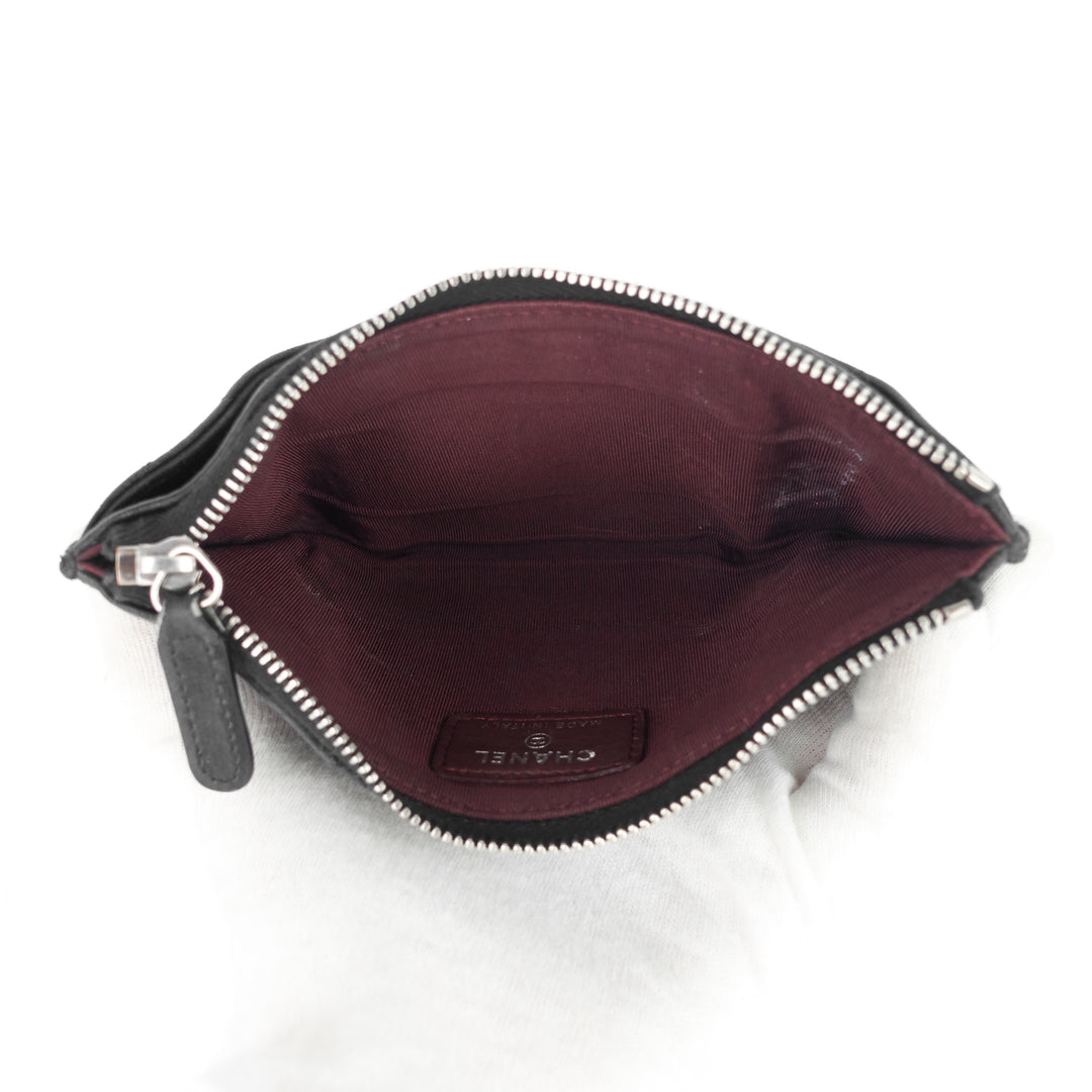 classic zip lambskin leather pouch