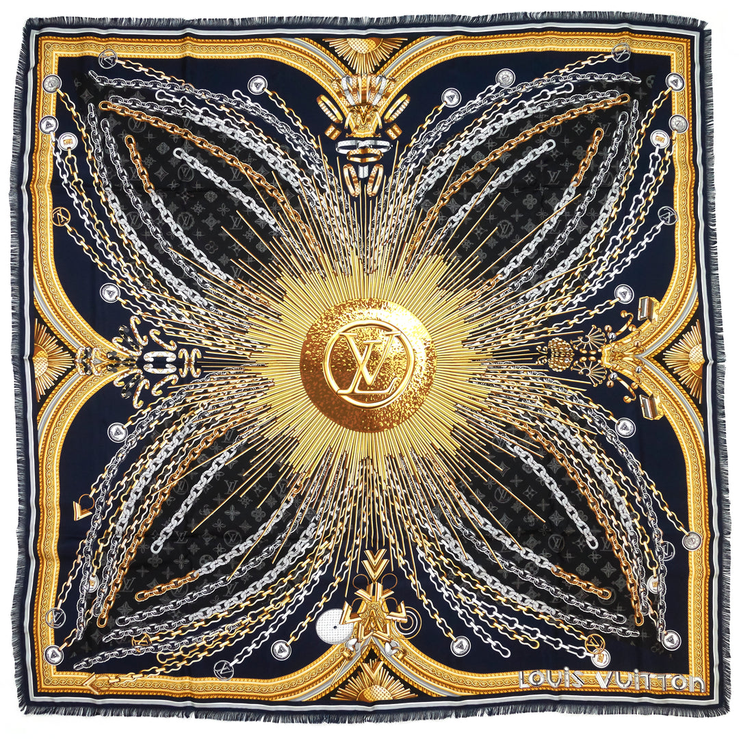 vendome giant square navy blue silk scarf