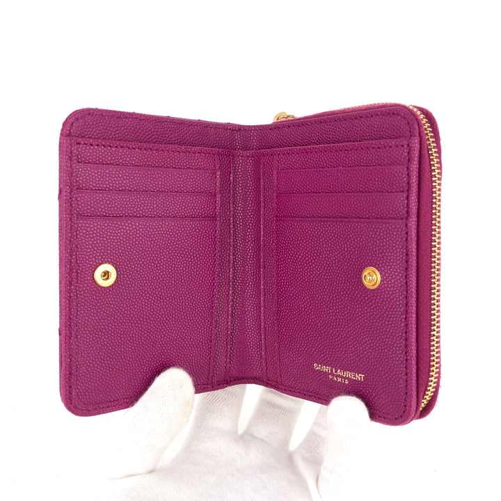 compact grain de poudre embossed leather zip around wallet