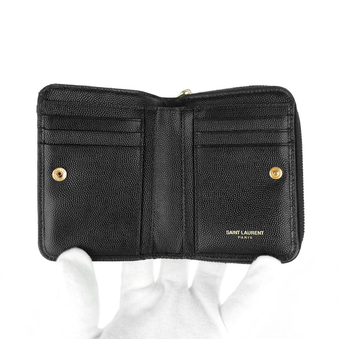 grain de poudre embossed leather zip around wallet