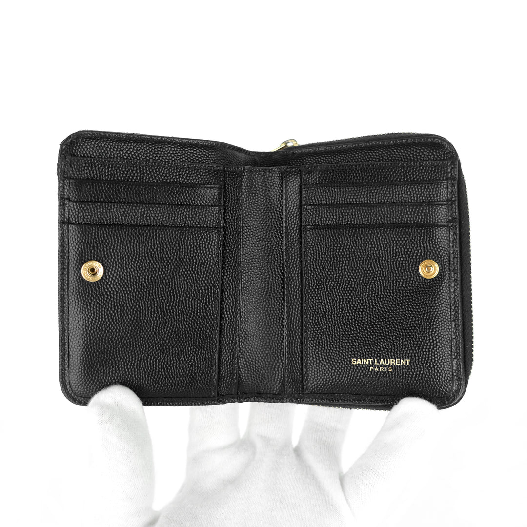 grain de poudre embossed leather zip around wallet