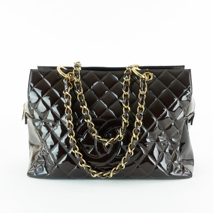 grand timeless tote quilted patent leather bag