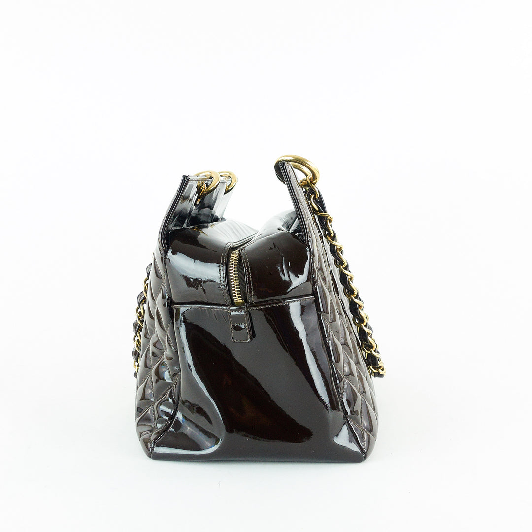 grand timeless tote quilted patent leather bag