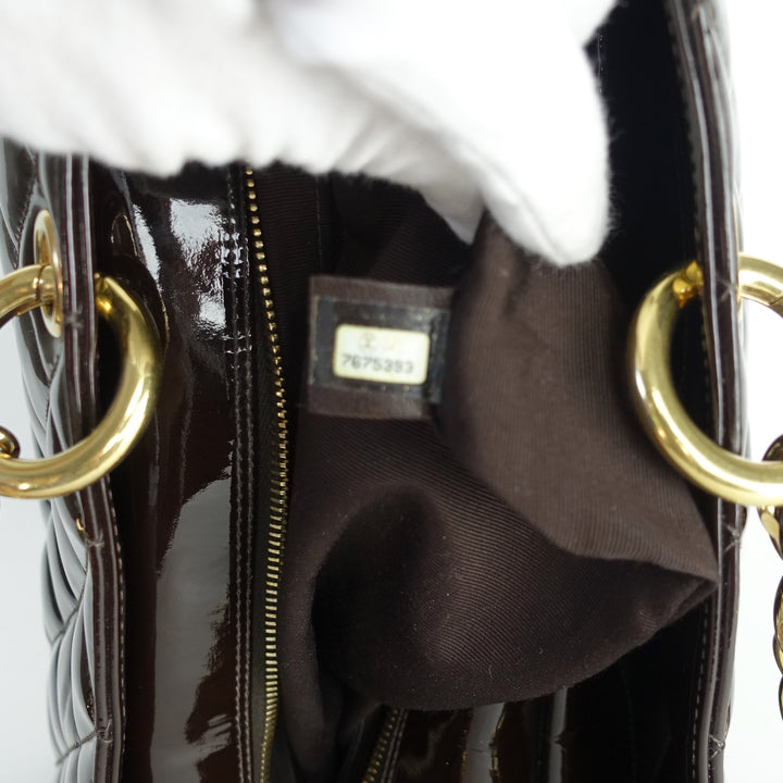grand timeless tote quilted patent leather bag