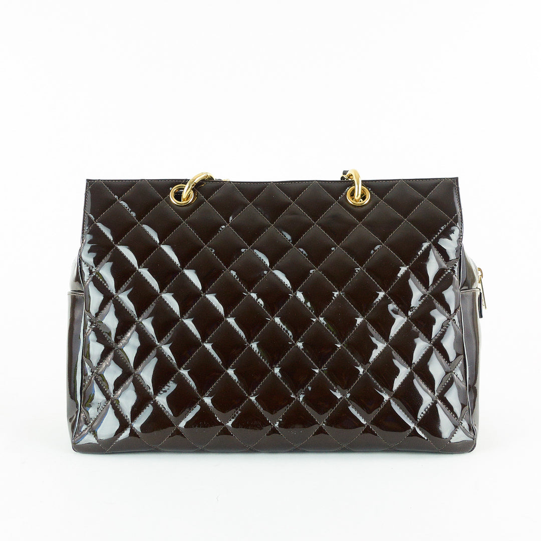 grand timeless tote quilted patent leather bag