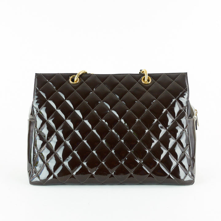 grand timeless tote quilted patent leather bag