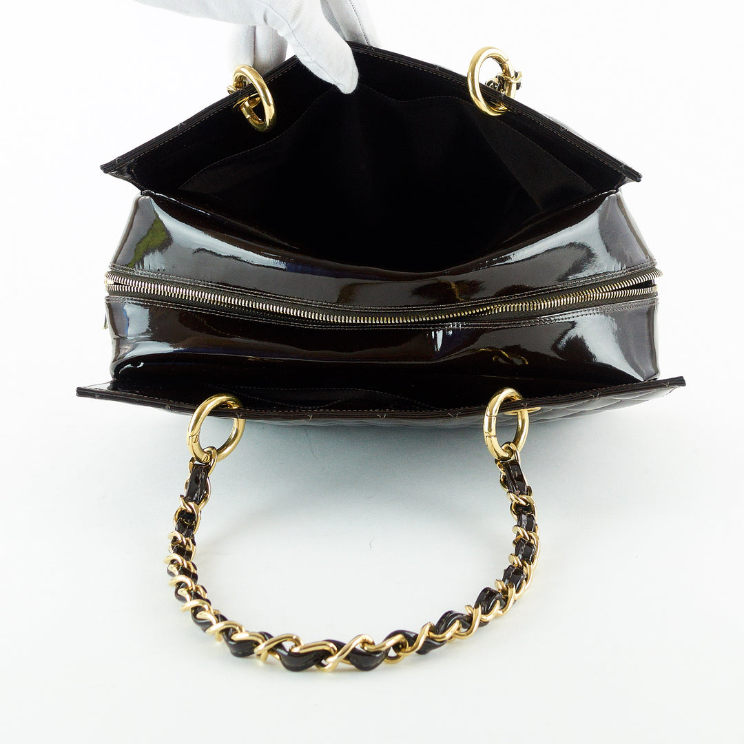 grand timeless tote quilted patent leather bag