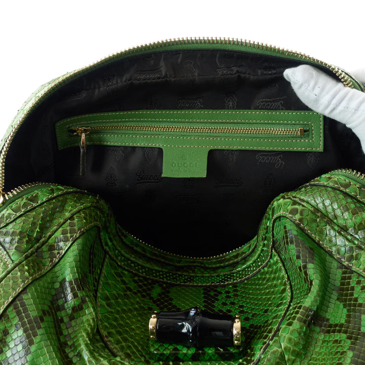pop green and black python bag