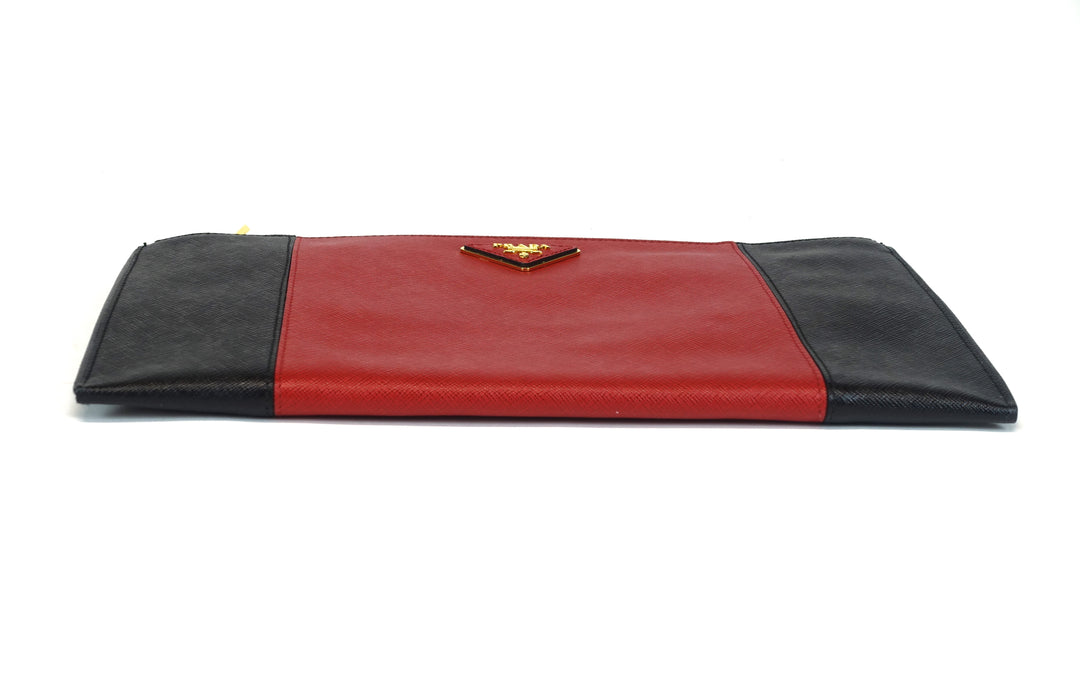 bicolour saffiano leather clutch bag
