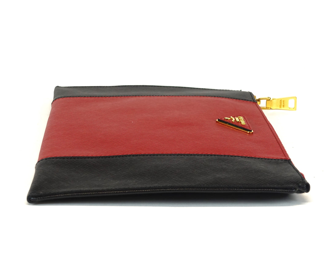 bicolour saffiano leather clutch bag