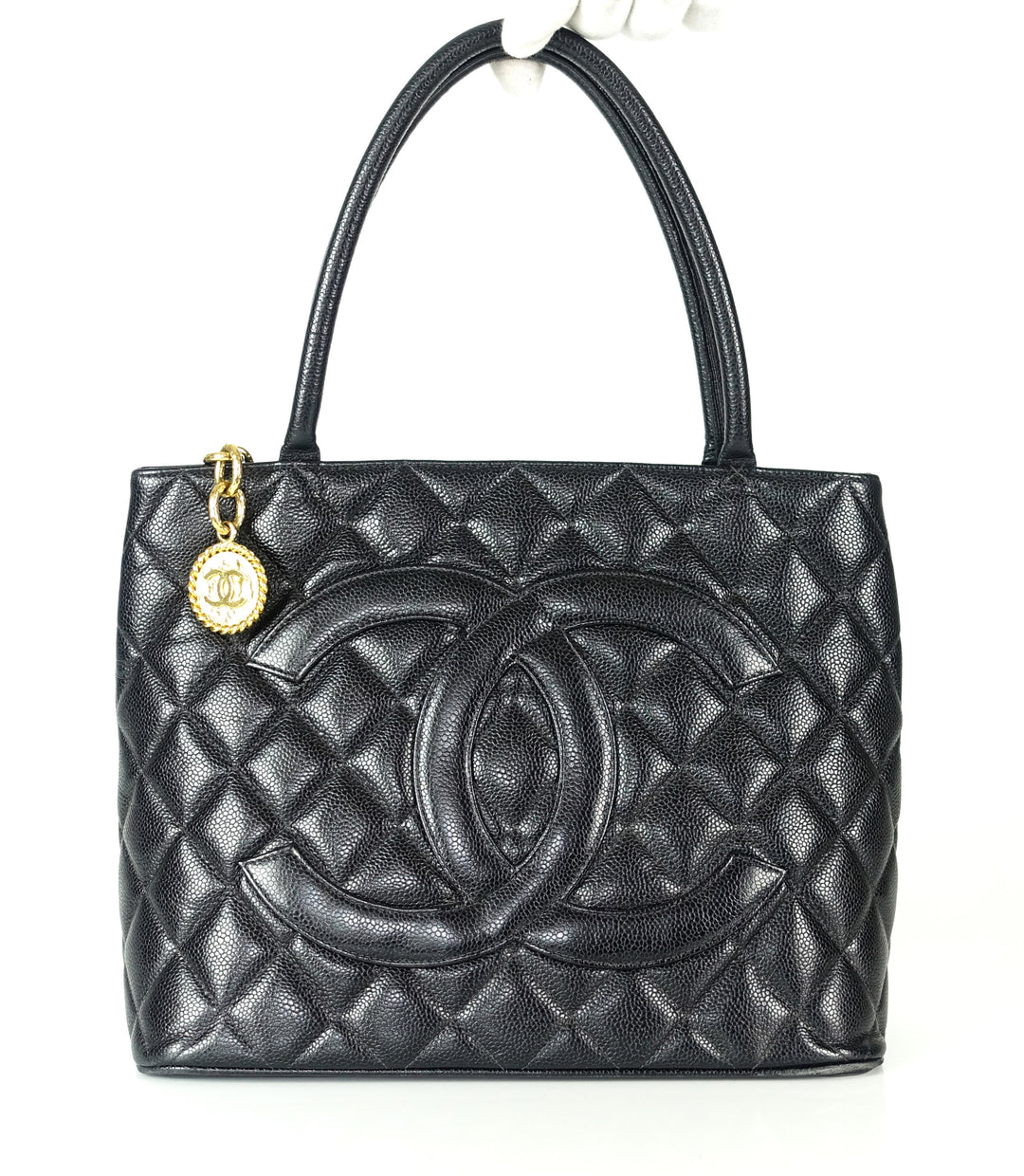 medallion quilted caviar leather tote bag