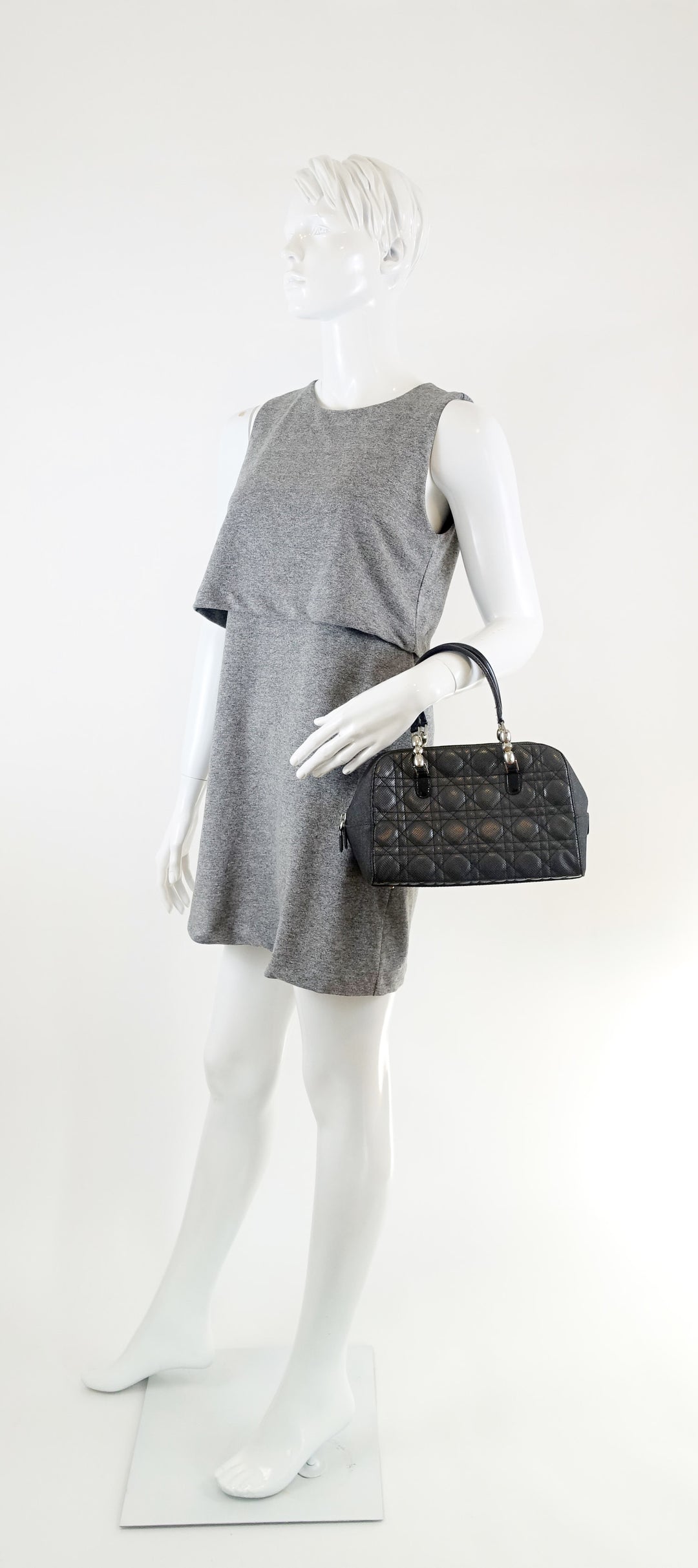 perforated cannage quilt leather and canvas bag
