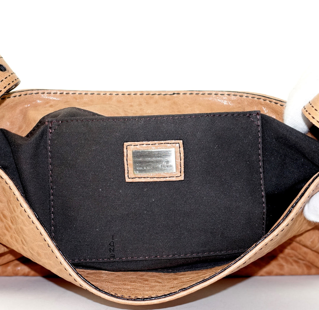double b buckle distressed leather bag
