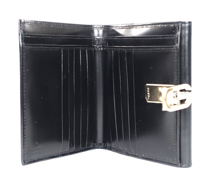 lacquered leather bifold wallet