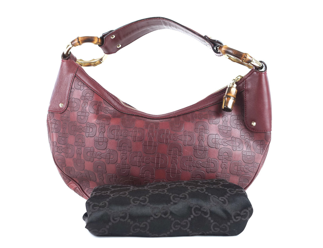 embossed leather bamboo ring hobo bag