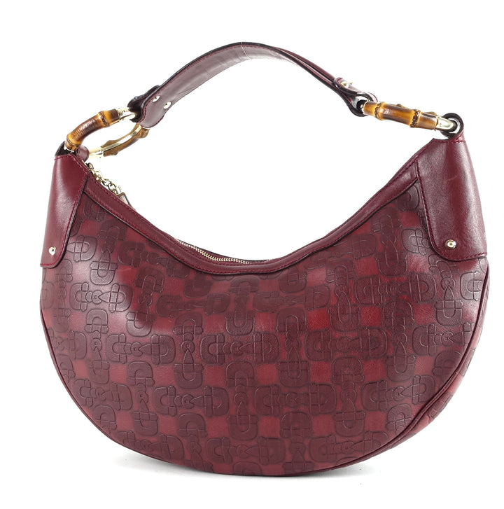 embossed leather bamboo ring hobo bag