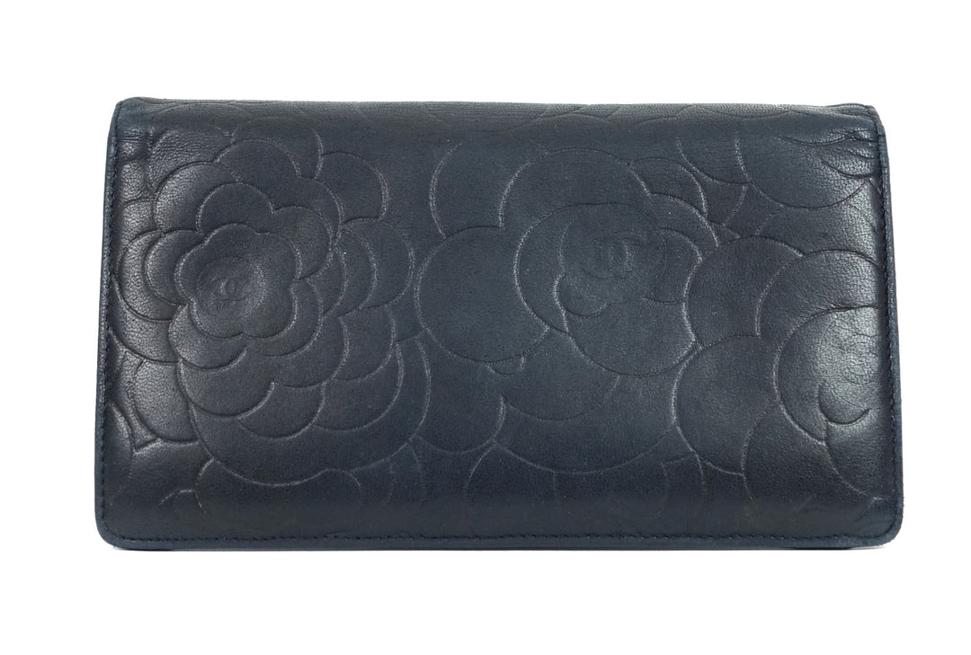 bifold camellia lambskin leather long wallet
