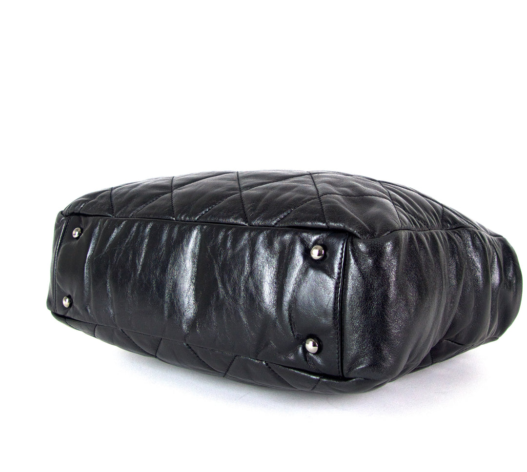 portobello quilted glazed calfskin leather and tweed frame shoulder bag