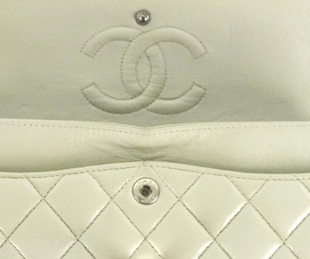 double flap glazed calfskin leather shoulder bag