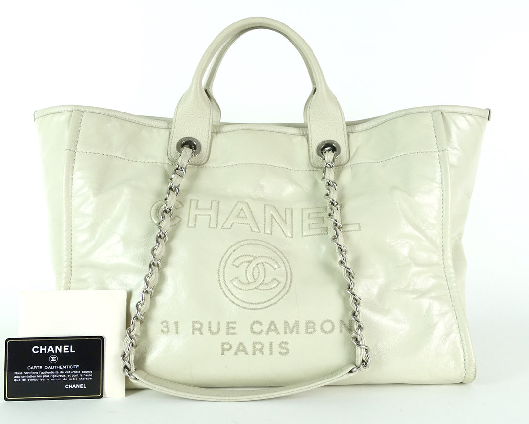 deauville glazed calfskin leather large tote bag