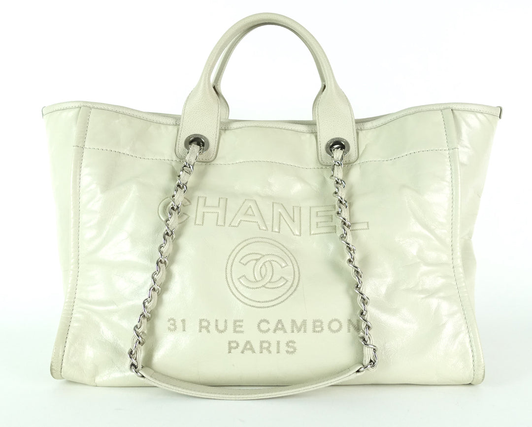 deauville glazed calfskin leather large tote bag