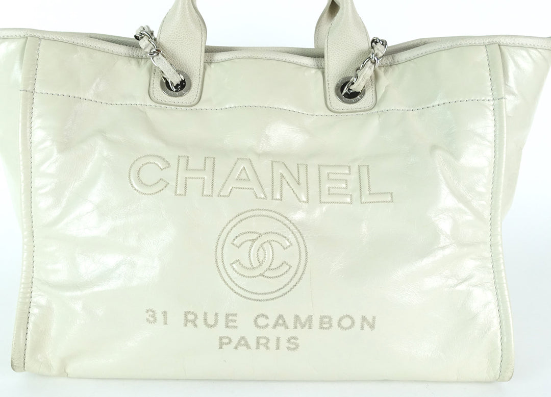 deauville glazed calfskin leather large tote bag