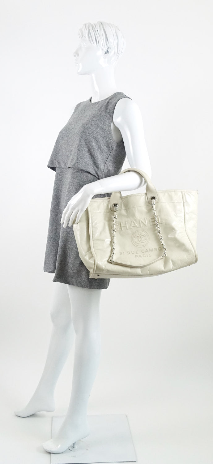 deauville glazed calfskin leather large tote bag