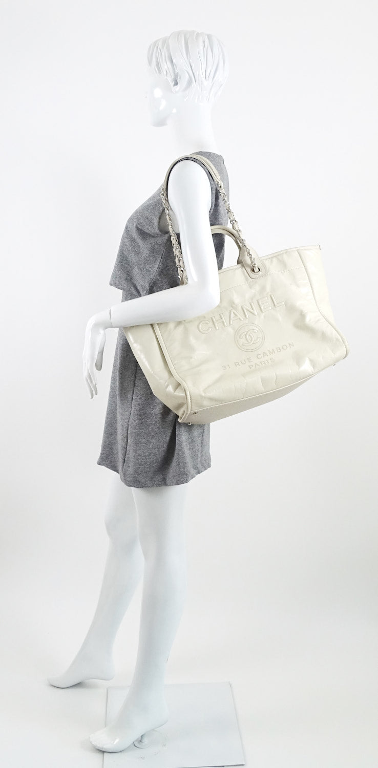 deauville glazed calfskin leather large tote bag