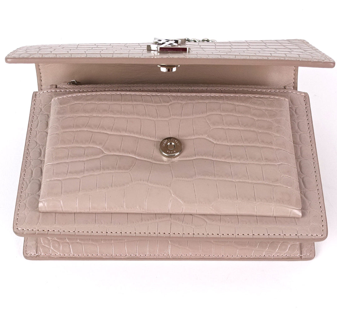 crocodile embossed calf leather chain wallet