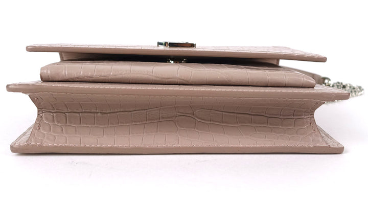 crocodile embossed calf leather chain wallet