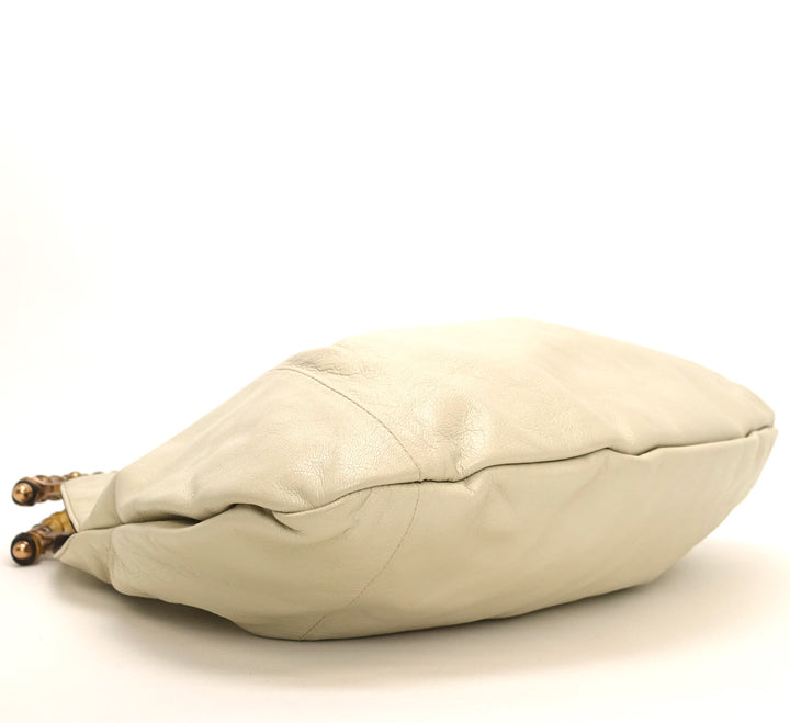 pleated leather bamboo handles hobo bag