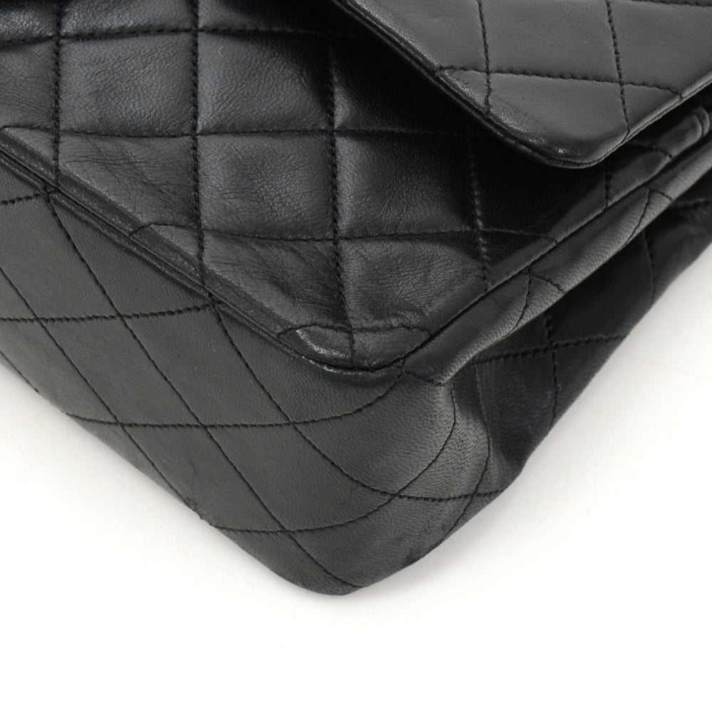 10" lambskin leather double flap shoulder bag